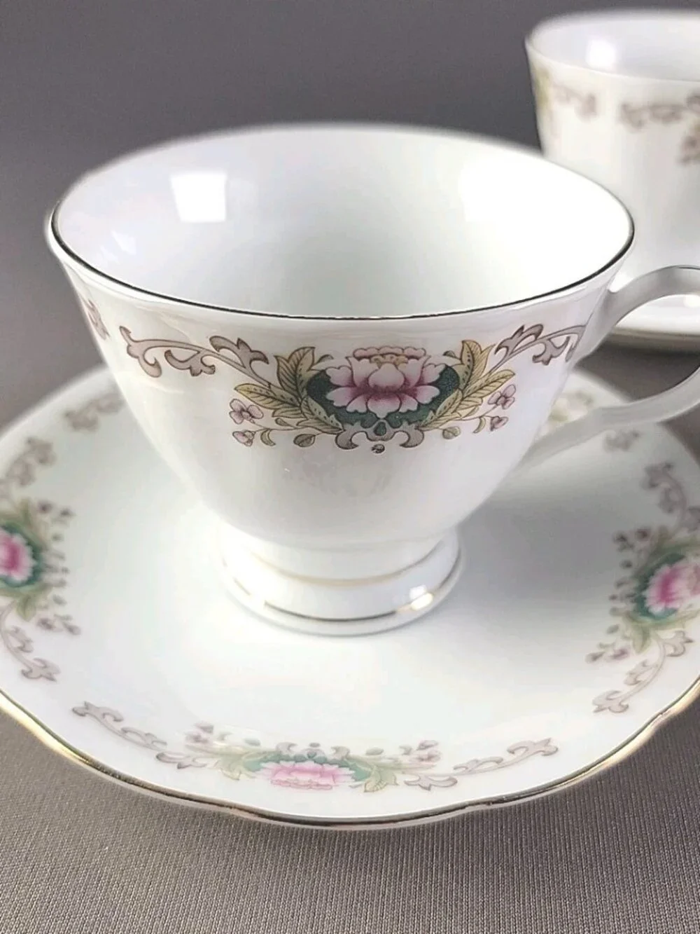 Lot of 3 - Japan Fine China Pink Floral Swirl Teacup & Saucer Set – Pristine